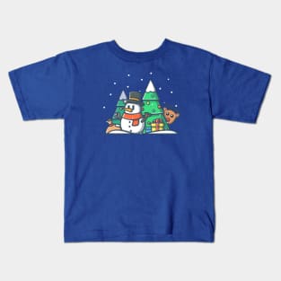 Cute snowman with pine tree Kids T-Shirt